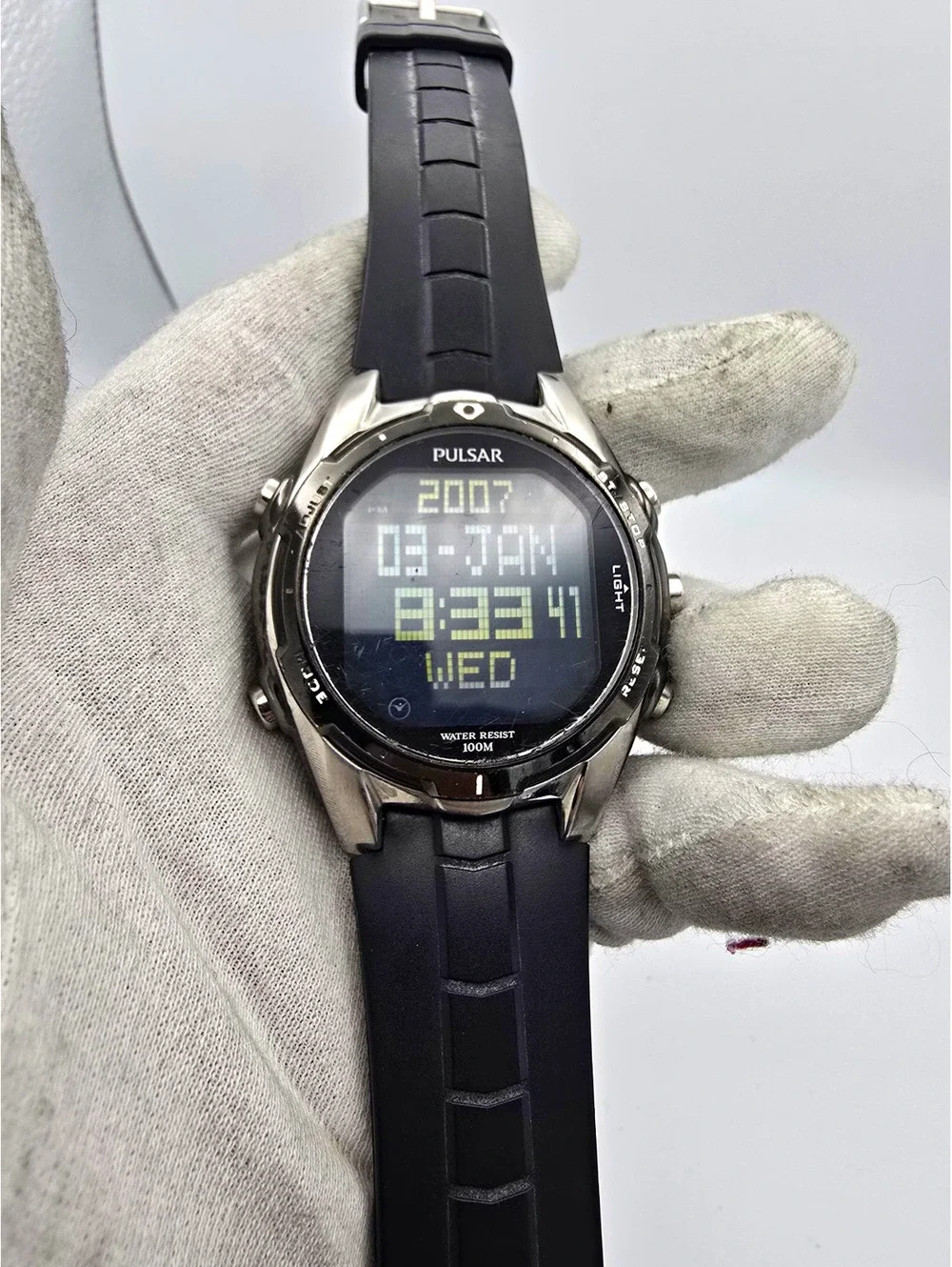 Pulsar Tech Gear Quartz Digital Watch SS Case Black Rubber Strap Alarm 100m